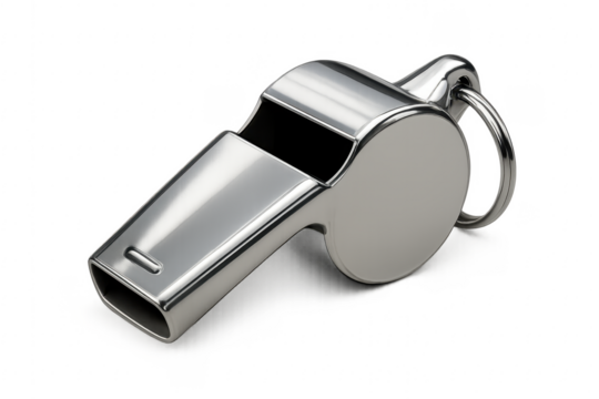 Classic chrome whistle lying on transparent background