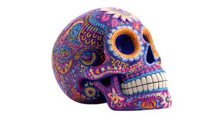 Ornate Sugar Skull with Intricate Patterns and Vibrant Colors