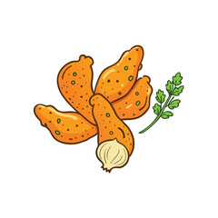 Delicious garlic parmesan chicken wings with fresh herbs on a clean white background illustration