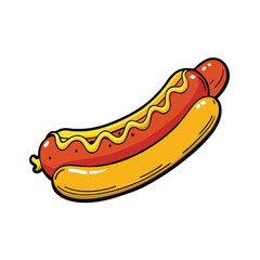 Delicious grilled bratwurst sausage with a generous smear of yellow mustard on a clean white background