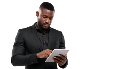 Black Man in Suit Using Tablet, Professional Business Image