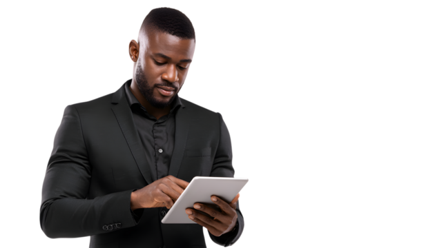 Black Man in Suit Using Tablet, Professional Business Image