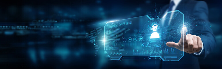 Support agent touching interface and customer service assistance solutions, query resolution...