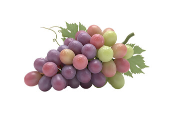 Obraz premium A bunch of grapes with vibrant hues of pink, purple, and green, glistening with water droplets, presented against a black background.