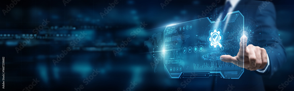 Poster quality inspector touching interface and quality control testing, compliance assurance transformatio