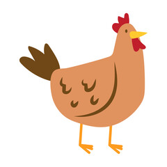 A Cute Brown Chicken Standing on a White Background, Farm Animal Illustration
