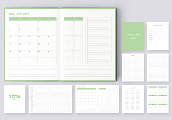 Agenda Planner 2026 Layout with Green Accents