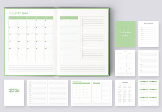Agenda Planner 2026 Layout with Green Accents