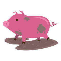 Adorable Pink Pig Enjoying a Delightful Wallow in a Muddy Puddle