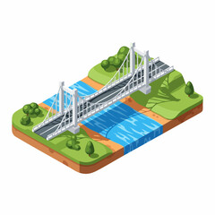 Isometric Suspension Bridge over River