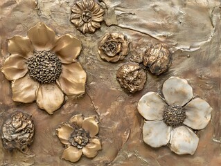 Fototapeta premium Embossed Gold and Silver Flowers Texture Art