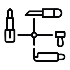 Vector illustration of a set of black and white metal repair tools, including a saw, wrench, and clamp, on a white background