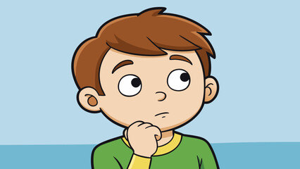 "Cartoon Boy Thinking Vector &ndash; Cute Character Illustration for Education and Imagination Concept"