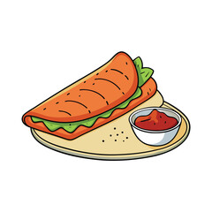 Delicious meat lover s calzone with savory dipping sauce presentation