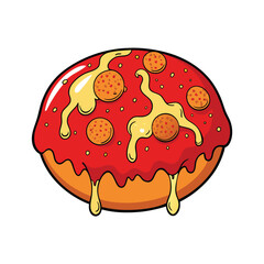 Delicious meatball pizza illustration featuring bubbling cheese and rich red sauce