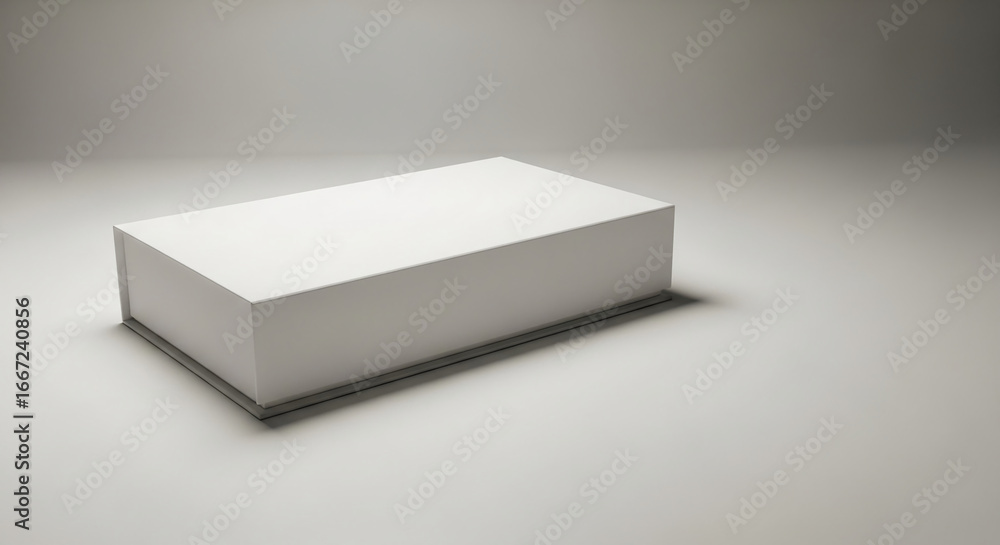 Poster white rectangular box mockup on light gray background, showcasing blank space for product display or