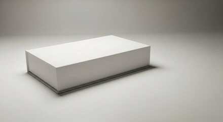 White rectangular box mockup on light gray background, showcasing blank space for product display or branding, ideal for minimalist design projects