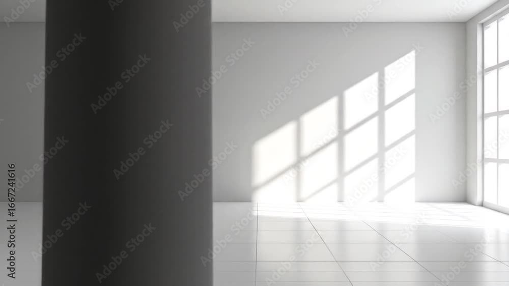 Poster bright white empty room interior with sunlight streaming through window modern architecture design a