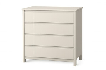White wooden chest of drawers with four drawers isolated on transparent background, perfect for interior design projects