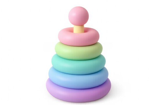 Colorful stacking rings toy isolated on transparent background