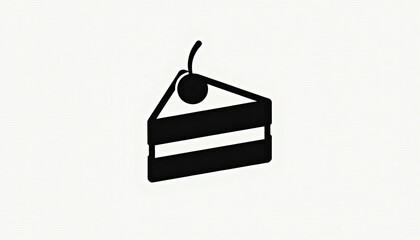 Stylized black cake slice icon with a cherry on a light background