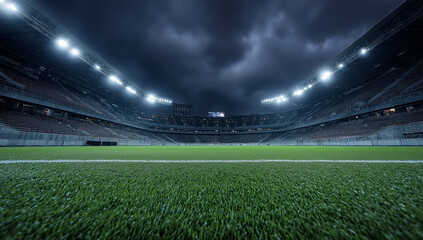 Dramatic stadium view at night, ready for an exciting match under bright lights
