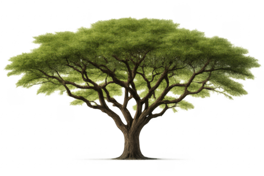 Large acacia tree with green leaves on transparent background - Powered by Adobe