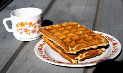 Belgian vanilla waffles, home made in Brussels, Belgium