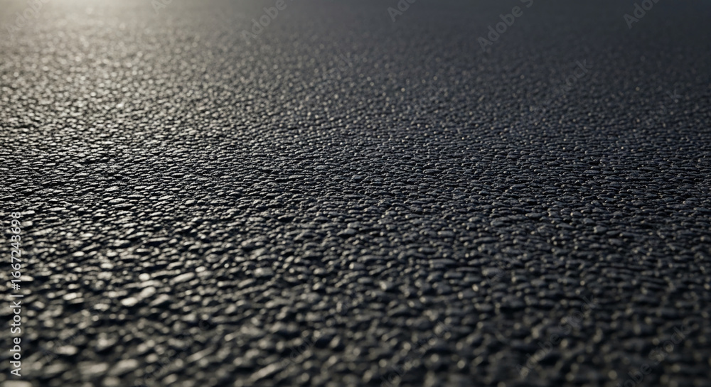 Poster close-up view of dark gray asphalt texture, showing small stones, creating a rough surface suitable 
