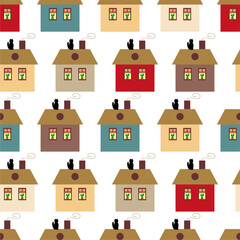 Seamless pattern with houses wallpaper print background 