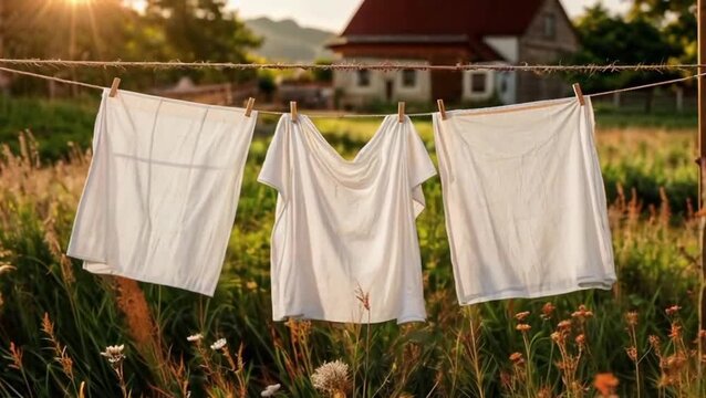 Ropa colgada en una cuerda bajo la brisa del atardecer