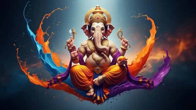 Illustration of lord ganesha for ganesh jayanti in paint splatters style.