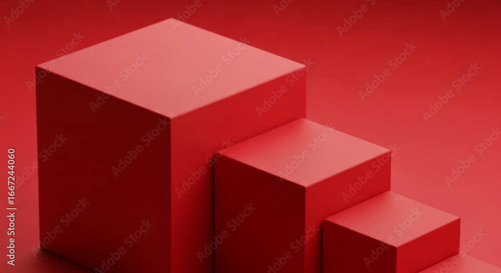Aufkleber three red cubes of varying sizes, creating a stepped display, showcasing product placement potential