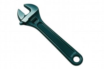 Green adjustable wrench gleaming against transparent background, precision engineering showcasing industrial design for graphic projects