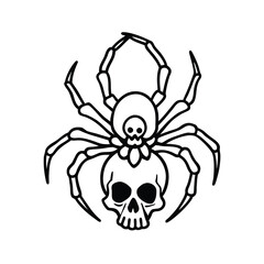 Detailed vector illustration of a realistic spider meticulously crawling across a human skull