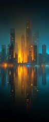 Fototapeta premium Stunning cityscape reflecting in water at night, vibrant lights illuminate modern architecture