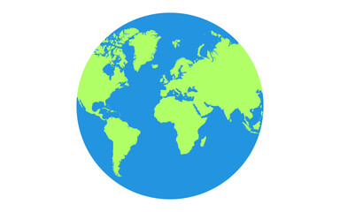Earth Globe World Map Globe Flat Vector Illustration of World Continents Isolated on White Background