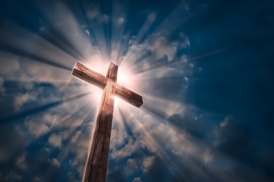 Wooden cross with light beams