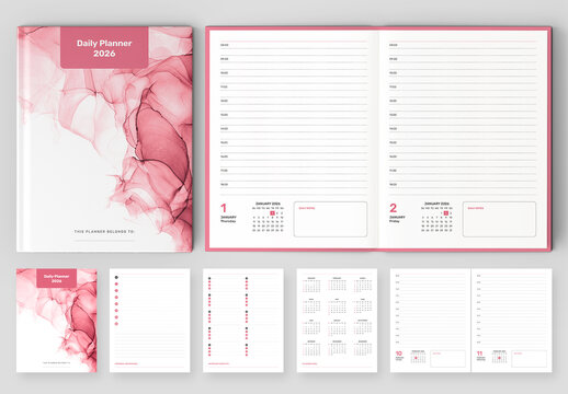 Daily Planner 2026 Layout with Pink Accents