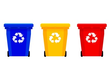 Set of garbage bin, green recycling bin