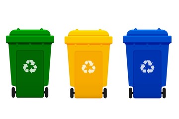 Set of garbage bin, green recycling bin