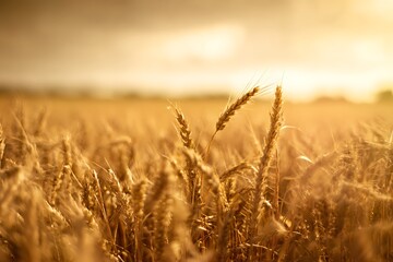 Fototapeta premium Golden wheat field at dusk