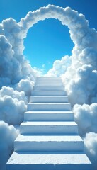 White stairway carved in clouds leading to bright blue sky , serene, sky, blue