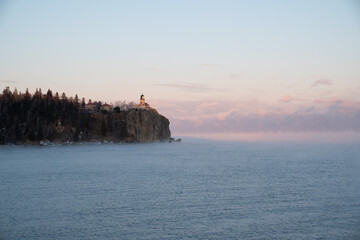 North Shore Minnesota during sea smoke on a polar vortex, winter Lake Superior 