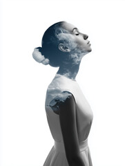 Peaceful woman with clouds and sky inside silhouette