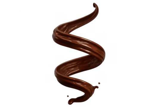 Spiral splash of liquid chocolate rotating on transparent background