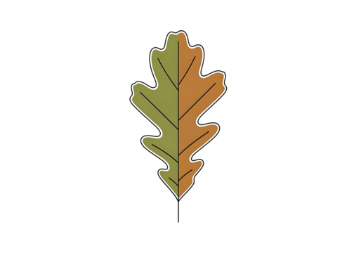 A stylized illustration of an oak leaf, featuring a gradient of autumnal colors. - Powered by Adobe
