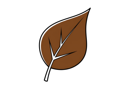 A simple, stylized illustration of a brown leaf with a white outline against a black backdrop. - Powered by Adobe