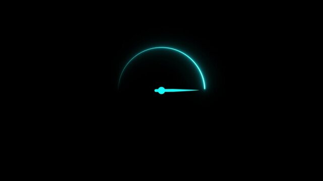 Glowing neon speedometer icon 4k isolated on black background. neon line Digital speed meter animation, Speedometer Display .