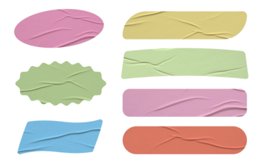 Retro Sticky Note Badge Aesthetic Balloon Element Shape Set with crumpled retro paper texture. Retro shape with glue paper texture elements set.